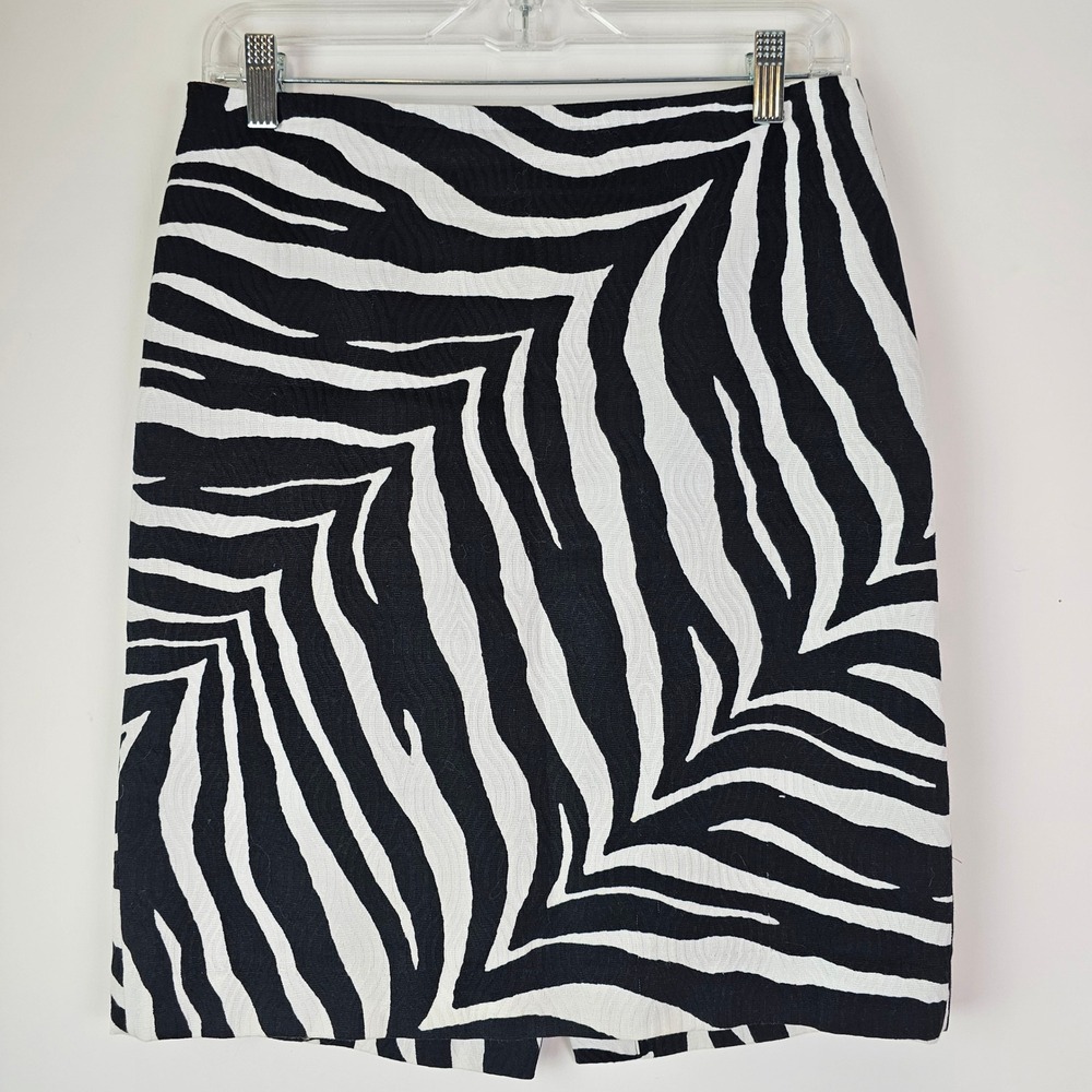 Talbots Petites Zebra Print Jacquard Pencil Skirt Black White Size 6P Business